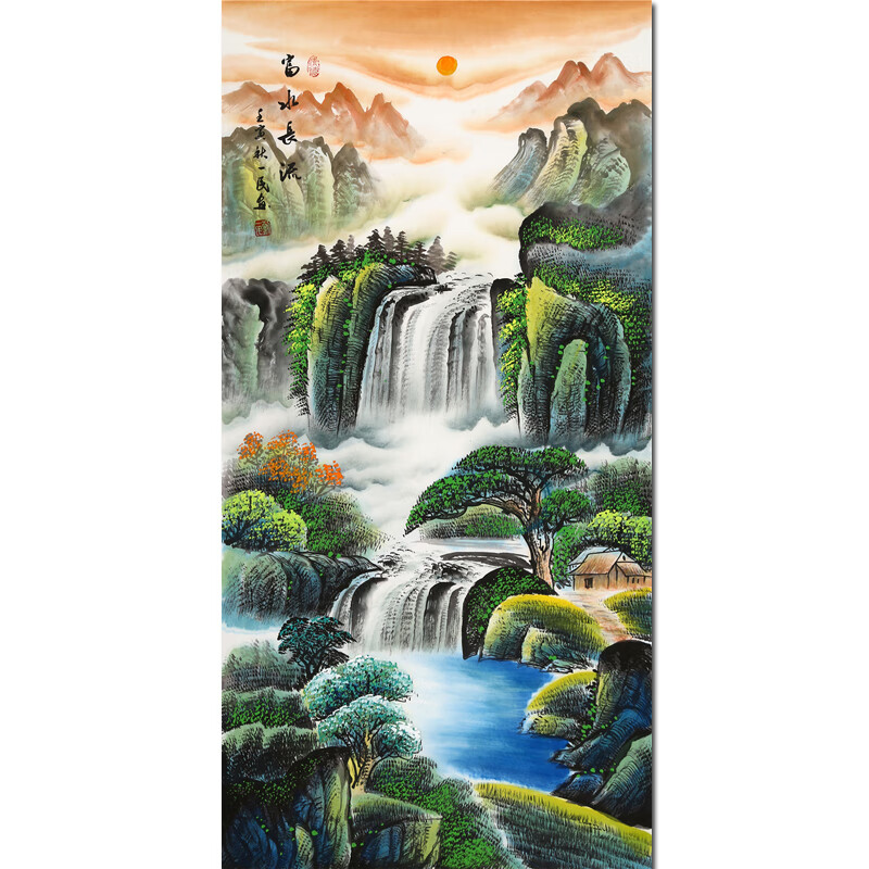 山水画书画国画客厅装饰画水墨画油画版画 《富水长流》手绘真迹136x