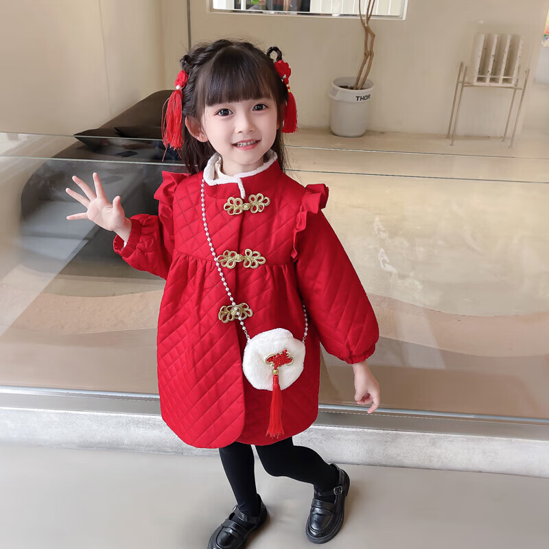陈薇秀冬装过年衣服喜庆汉服女童棉服宝宝冬装加厚儿童中国风喜庆
