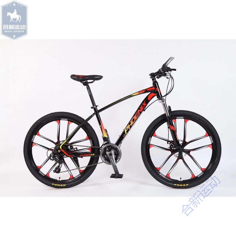 一体轮山地自行车24速双碟刹变速越野赛车男女款式 十刀黑桔红色 26