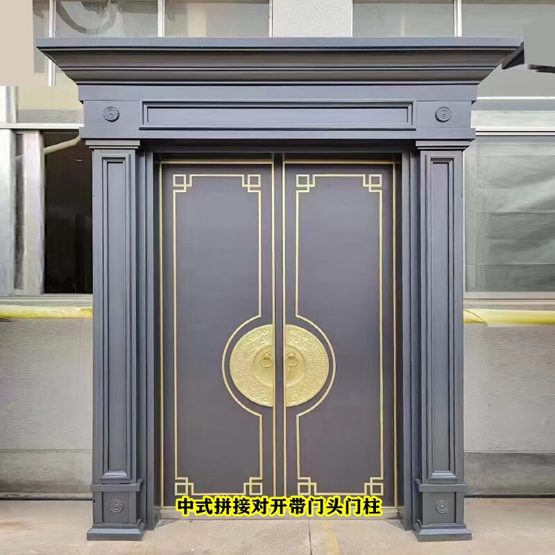 中式拼接对开带门头门柱