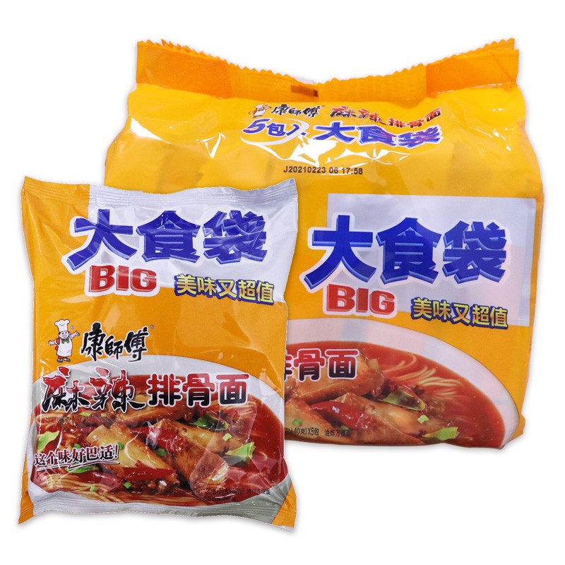 康师傅 方便面 大食袋泡面 麻辣排骨面5连包