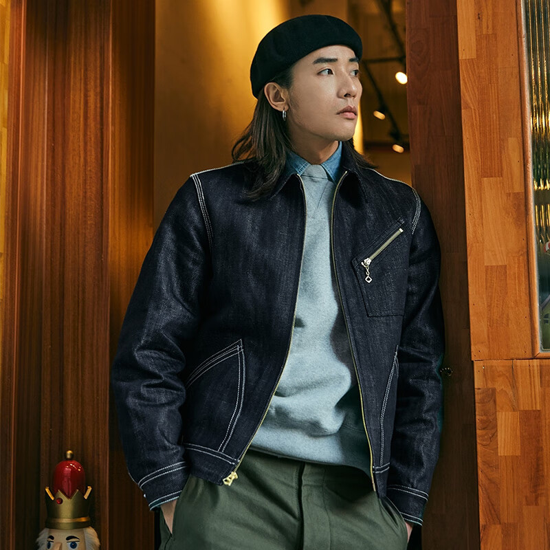 日本冈山百年老厂 1920s赤耳丹191j牛仔夹克"铁道工" 14oz赤耳丹宁布