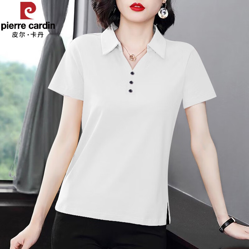 皮尔卡丹(pierre cardin)品牌棉质短袖女t恤中年夏装妈时尚女士polo衫