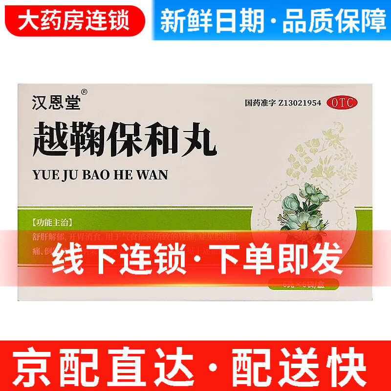 汉恩堂 越鞠保和丸 6g*6袋 疏肝解郁 开胃消食 胃痛 脘腹胀痛 大便不调 消化不良 3盒装