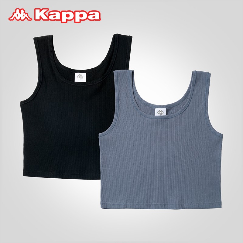 KAPPA【新品】2件装卡帕女士背心内搭新款弹力罗纹棉透气柔软打底内衣 黑色/夜幕灰【短款2条】