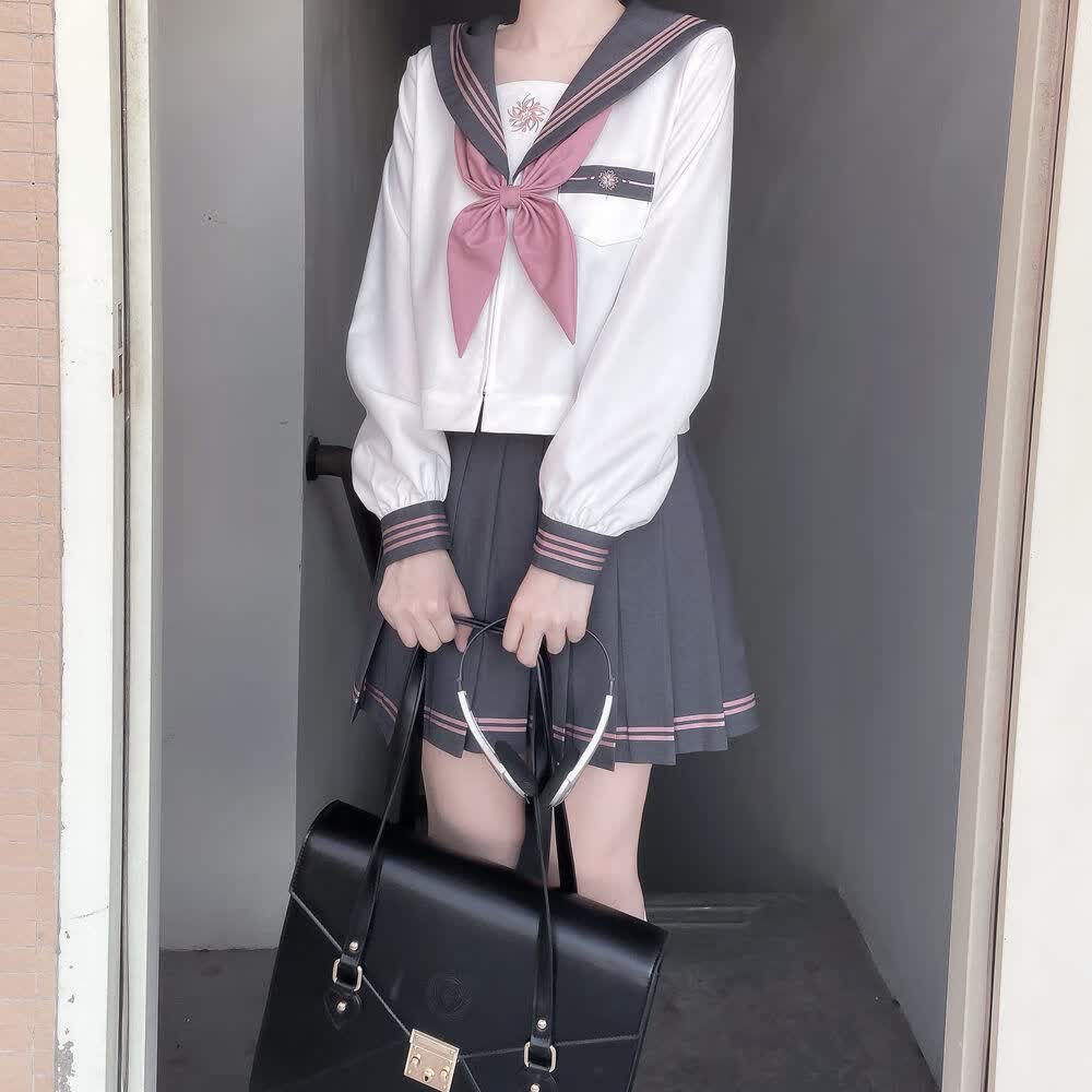 ukcf  城南诗中意jk制服套装学院风甜美水手服上衣长袖百褶 岁樱_灰色