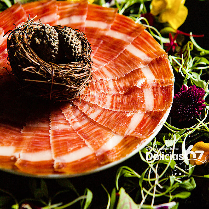 禾澹西班牙火腿生吃即食手工切片橡木果火腿delicias品牌黑标 谷饲白