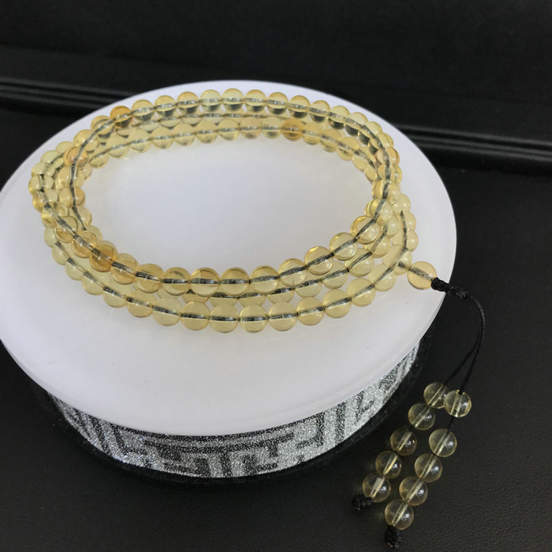 天然缅甸琥珀5mm净水金蓝珀108颗多圈手串 金珀蓝珀项链佛珠毛衣链