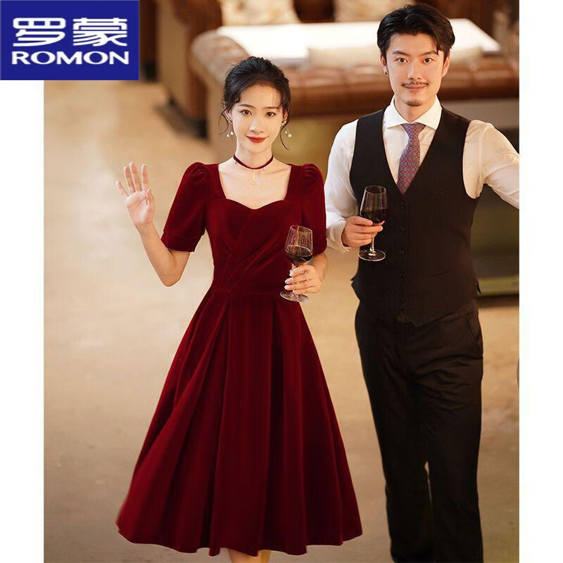 罗蒙（ROMON）新娘酒红色敬酒服平时可穿女夏季礼服结婚2023新款回门订婚连衣裙 005长 袖长款酒红色 L高性价比高么？