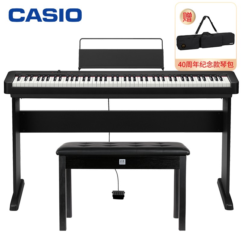 卡西欧（CASIO）电钢琴CDP-S100BK时尚轻薄 88键重锤便携式套机支持双电模式（黑色单机+木质琴架）