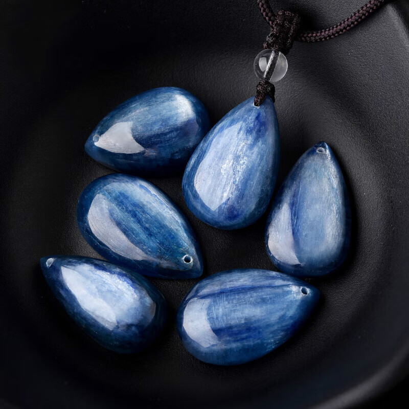 帛灵 蓝晶石水滴吊坠蓝宝石猫眼效应宝石矿物挂件蓝色水晶饰品项链