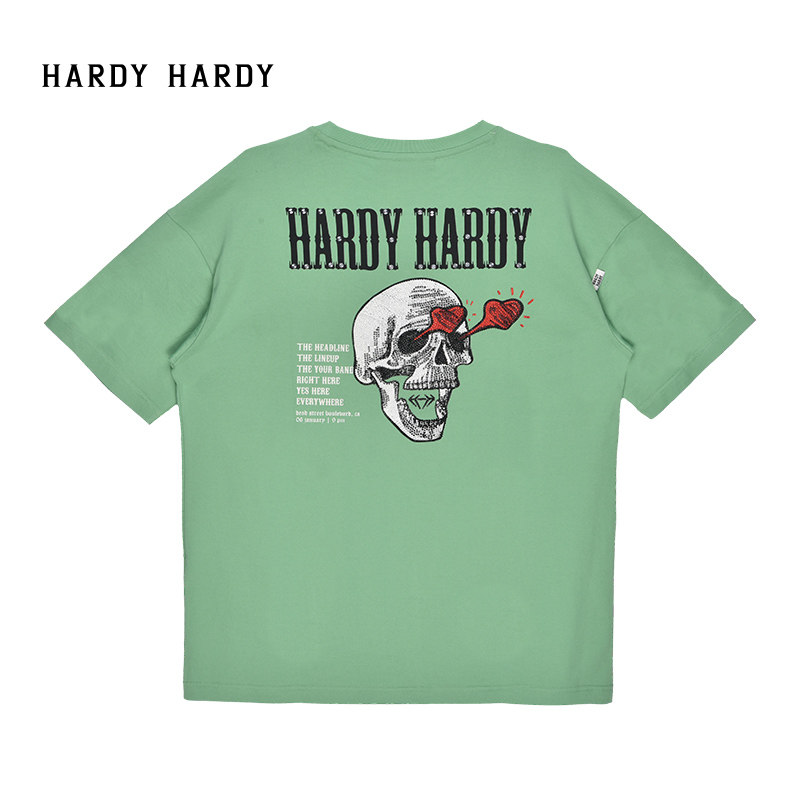 HARDY HARDY21春夏新款烫钻潮牌骷髅爱心短袖T恤H21P21MSS003 绿色 M