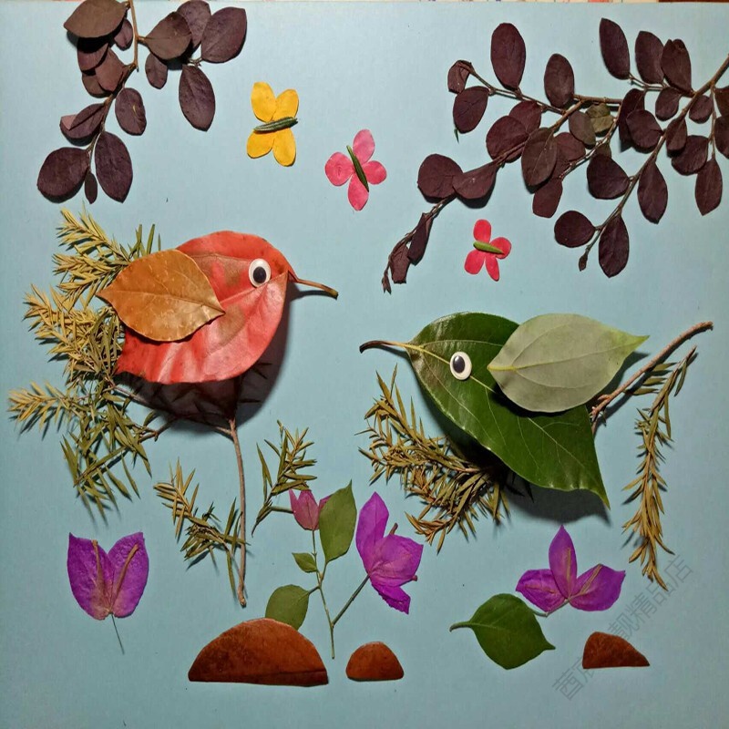 净靓 树叶粘贴画真树叶粘贴画 幼儿园小学生树叶画 款式随机 柠檬黄