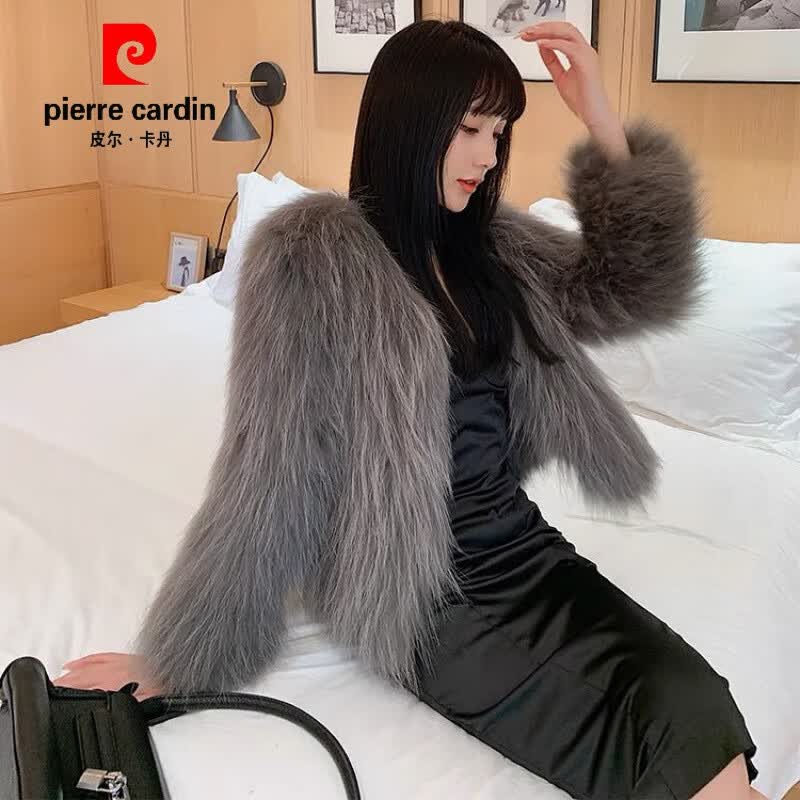 皮尔卡丹（pierre cardin）2023冬新款皮草外套女短款仿狐狸毛貉子毛皮毛一体毛毛大衣年轻款 深灰色 M怎么看?