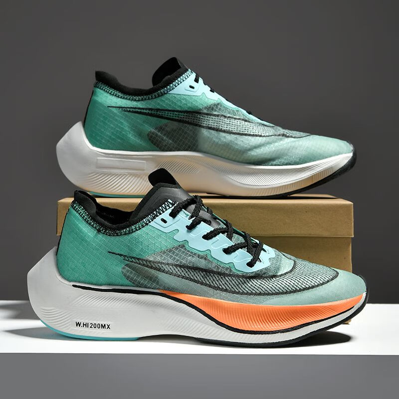 超轻竞速健身体育训练运动男鞋慢跑马拉松减震碳板跑步鞋 fly2白冰蓝