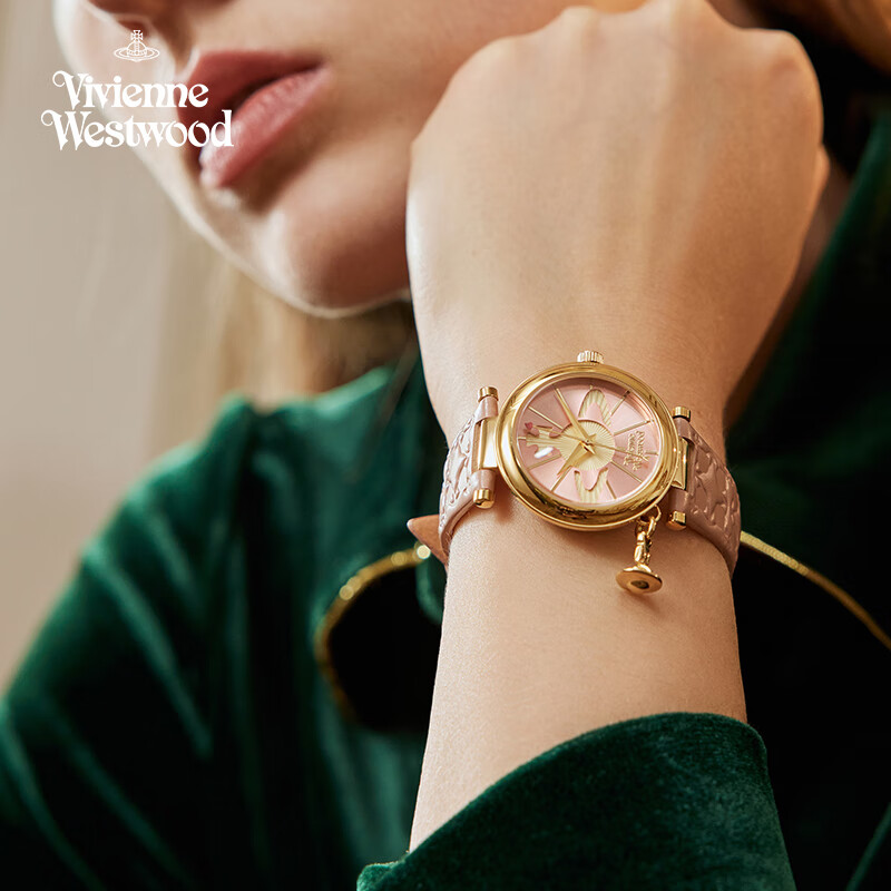 薇薇安·威斯特伍德(Vivienne Westwood)西太后手表女士小金表皮带生日礼物送学生送女友七夕情人节礼物 桃粉镂空土星 32mm
