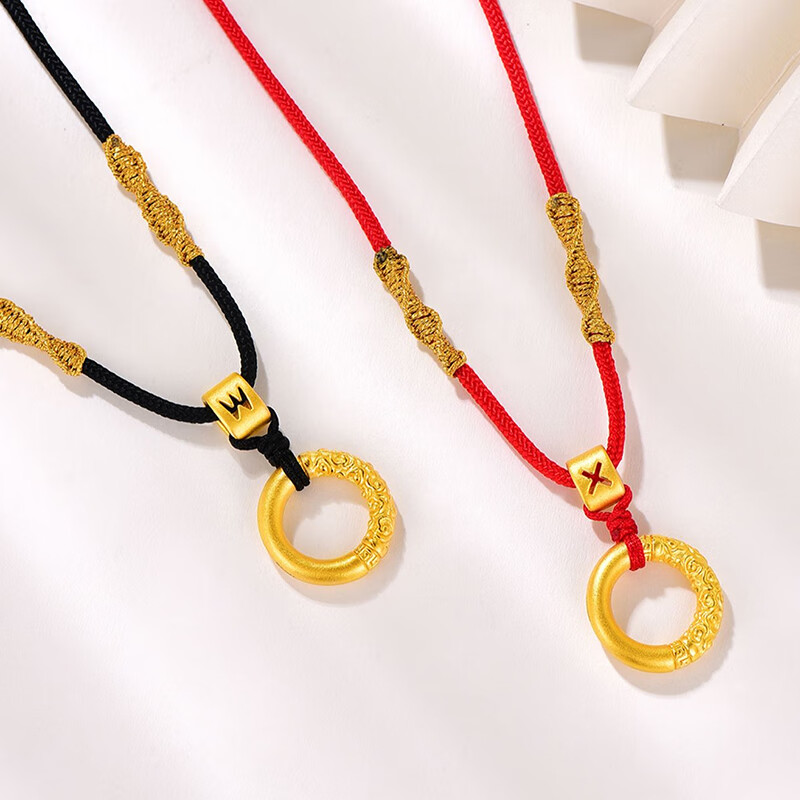 lfdosg老凤凰999足金平安扣黄金吊坠字母转运珠情侣金项链挂坠 足金