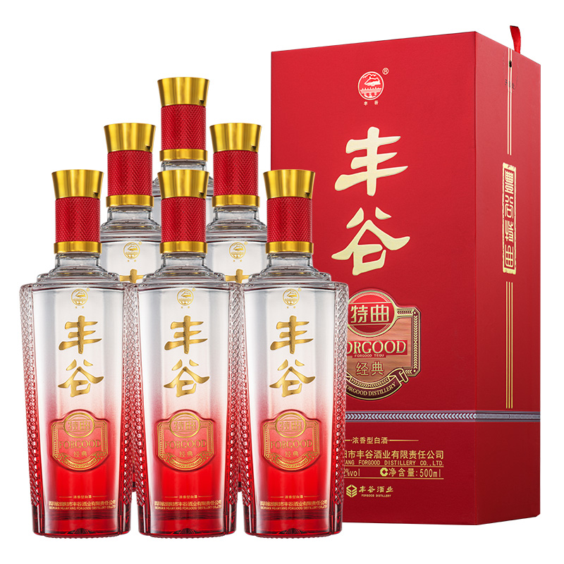丰谷 特曲经典 浓香型白酒 52度 500ml*6瓶 整箱装(内含3支礼品袋)