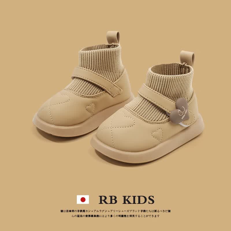 RB KIDS女童袜子鞋秋冬新款软底加绒儿童学步鞋洋气女宝宝小皮鞋 女童袜子鞋卡其色 15码 (内长12.0/建议脚长11.5cm)怎么看?