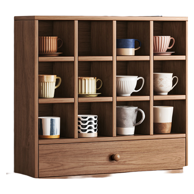 腾煜雅轩 桌上简易多层置物架客厅桌面收纳架子杯架靠墙家用多宝格子柜 【抽屉款】60×60cm-南美胡桃木 多格储物 厚实板材