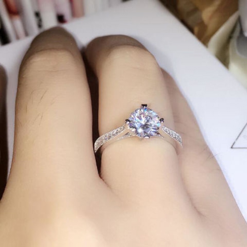 莫桑石925戒指戒指结婚求婚戒指钻戒依莲妃 四爪戒指【开口可调节】