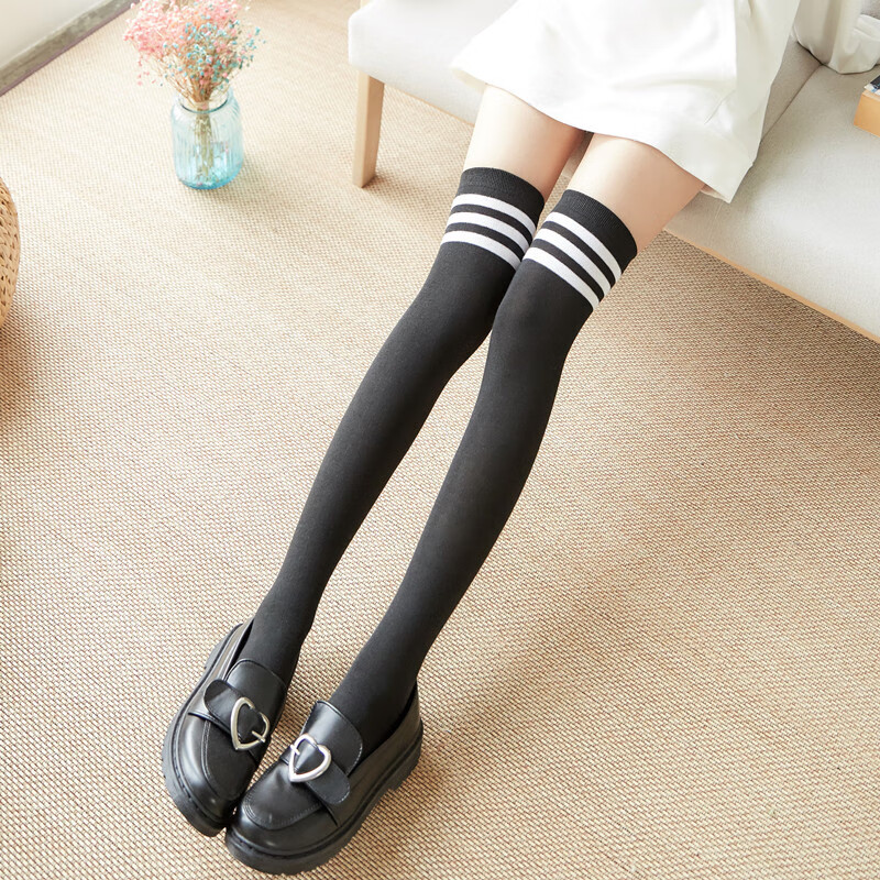 岚斯苧过膝袜女学生jk长筒袜条纹高筒袜日系长袜子韩版防滑大腿袜长筒