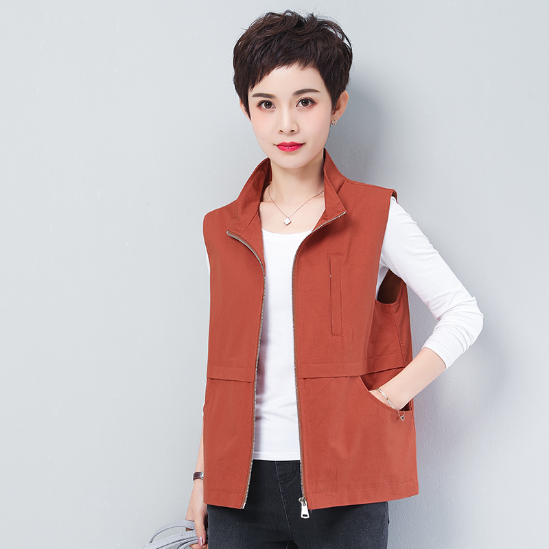 玛妍妮 马甲女春秋背心外套女坎肩外穿休闲马夹中年妇女上衣 橘色 l