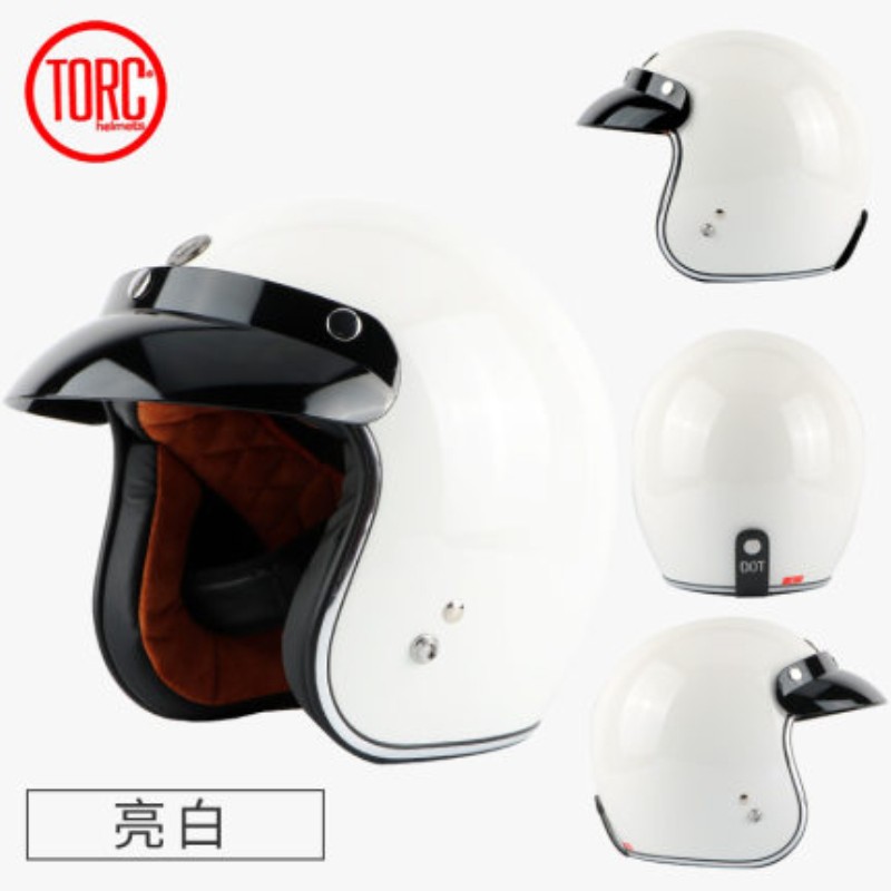 TORC复古头盔男摩托车头盔夏季女四季半覆式半盔个性机车跑车头盔 白色 M