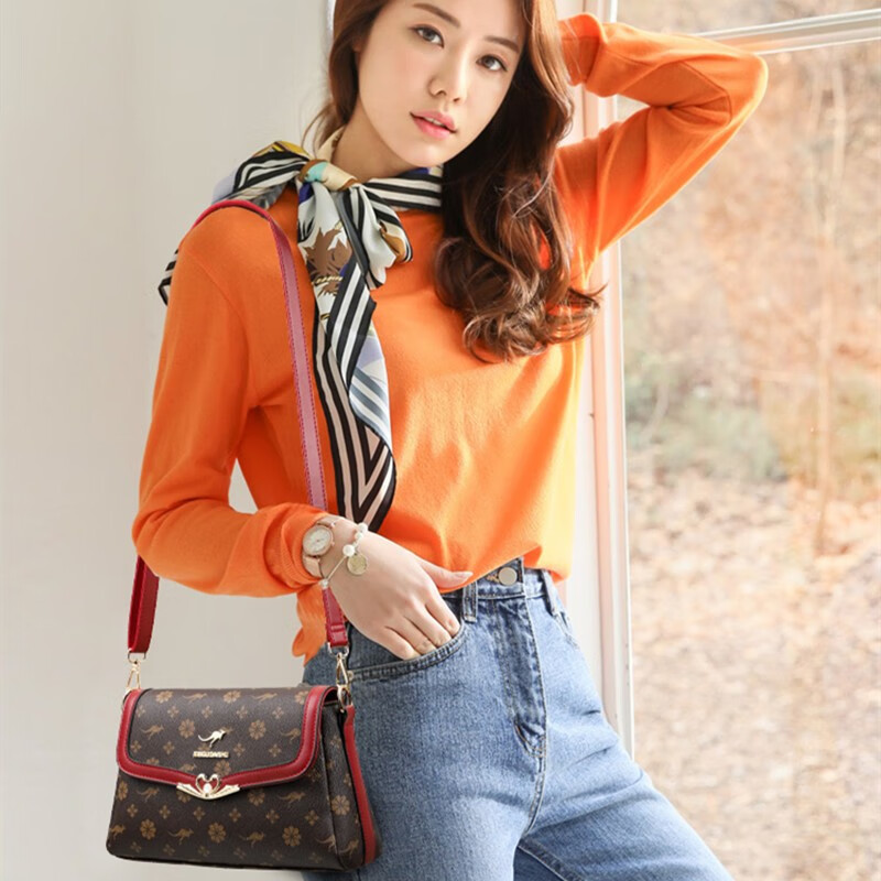 玫瑰袋鼠轻奢品牌真皮包包女士软皮斜挎包2025七夕送中年妈妈婆婆生日礼物 棕花配棕【礼品袋+贺卡】