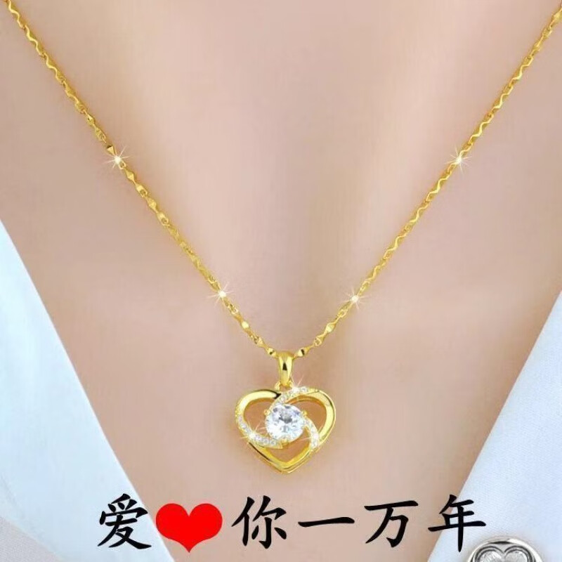 ZTA仿金包银项链不掉色越南沙金女士锁骨链女友24合金qq 转运珠挂坠+水波纹项链