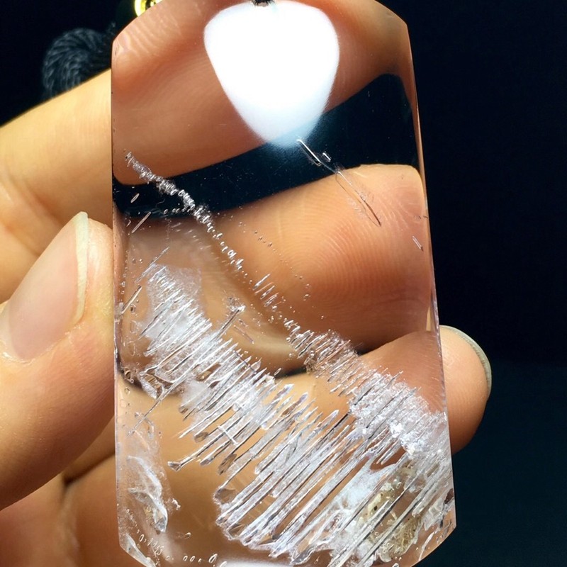 天然巴西老矿白水晶水胆平安牌吊坠项链男女款 手工打磨抛光 晶体