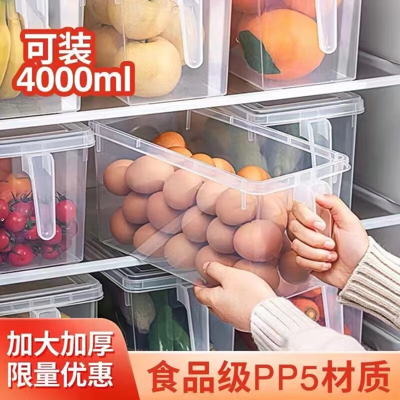冰箱收纳盒食品级整理神器鸡蛋水果蔬菜专用储物柜饺子保鲜冷冻盒 两个【带盖】颜色随机