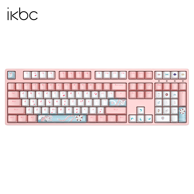 ikbc樱花主题机械键盘游戏樱桃cherry轴电脑外设笔记本数字电竞办公粉色自营外接有线无线可选 W210无线2.4G108键红轴