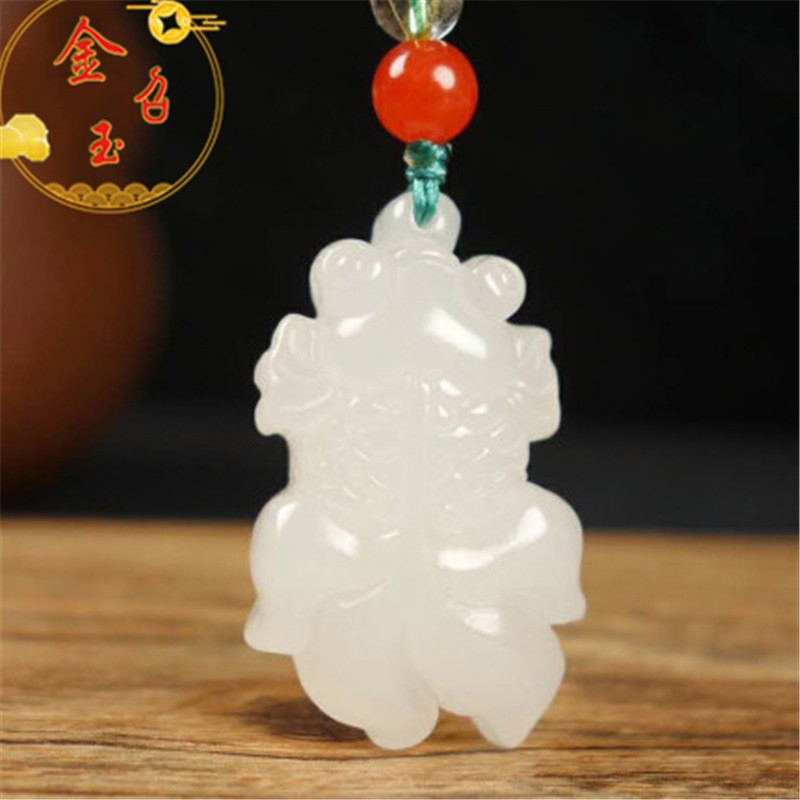 金召玉和田白玉鱼吊坠男女连年有余玉石项链立体雕刻鱼挂件玉佩自戴