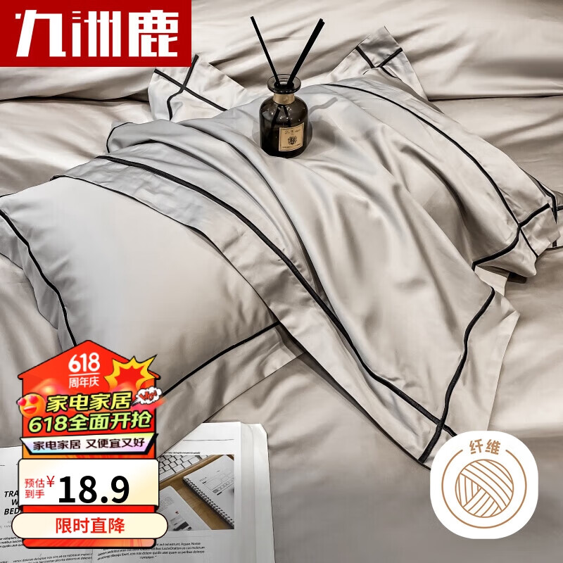 九洲鹿枕头套冰丝枕套夏季凉枕芯套一对装 48*74cm双人整套枕芯外套