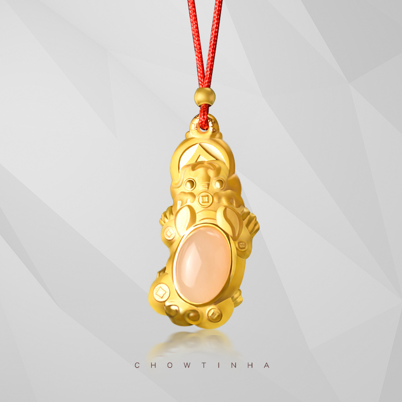 宝莎缇珠宝 999足金招貔貅黄金吊坠和田玉貔貅黄金项链男女情侣款金饰