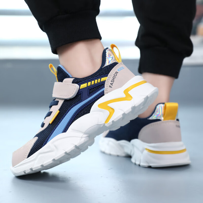 贝天熊童鞋儿童四季网面透气春秋季新款女童革面运动鞋中大童鞋子休闲鞋 BRH6255深蓝【春秋双网】 30 内长19.0/脚18.0