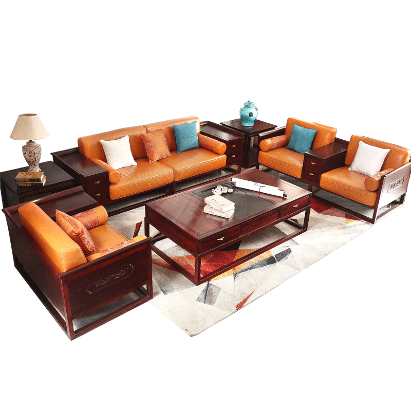 质木匠 非国标红木柬埔寨酸枝(学名:榄仁木)别墅大户型新中式实木沙发组合六件套中式仿古储物沙发 沙发113六件套(带坐垫)