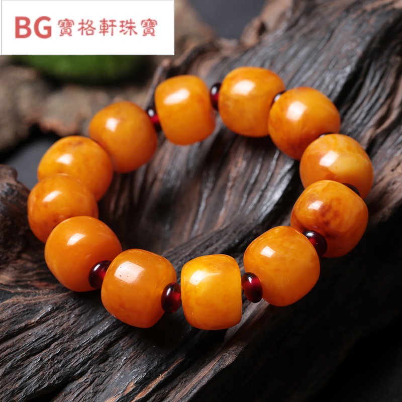 展缘    金绞蜜老蜜蜡琥珀桶珠手链手串男款手链生日礼物