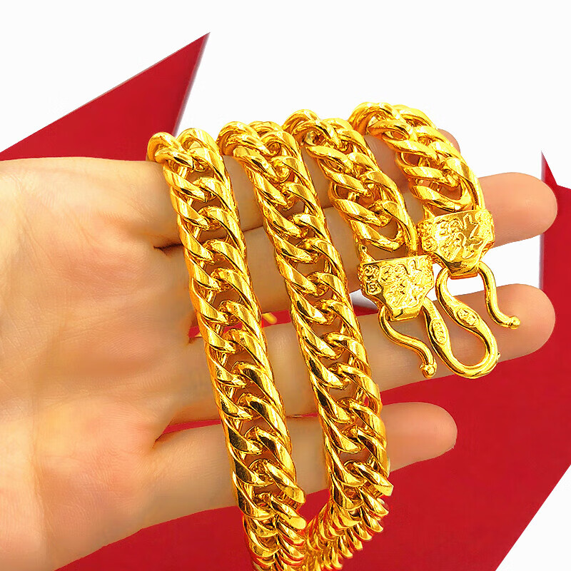 诗栀o金项链男黄士款10mm金项链老大经典霸气款式 金 双福扣老板金项