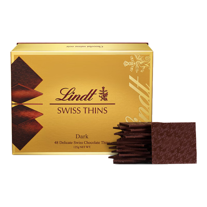 瑞士蓮（Lindt）經(jīng)典薄片黑巧克力片125g 進(jìn)口 休閑零食 黑巧 生日禮物 