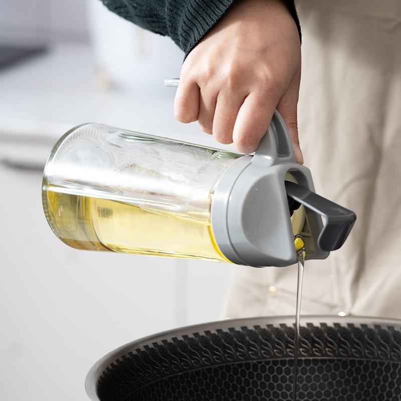 onlycook 玻璃油壶家用自动开合 防漏酱油罐瓶调料瓶醋壶调料器皿 浅灰色/单个