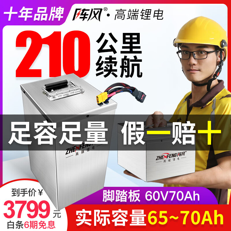 阵风（Zhen Feng）宁德电动车锂电池60v三元锂外卖电瓶车48v磷酸铁锂电动摩托车专用 【脚踏款】60V70Ah+蚂蚁板 +10A充