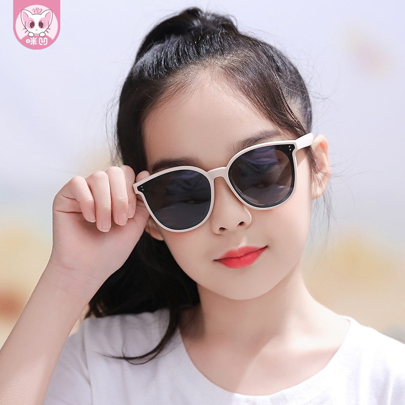 Angelamiao儿童太阳镜女童墨镜小孩防紫外线复古方框儿童眼镜 白色开学