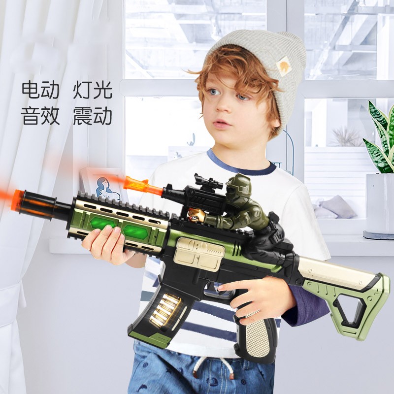 电动灯光带声音乐震动小男孩童2宝宝3-6岁wj 声光枪m416【野战绿】