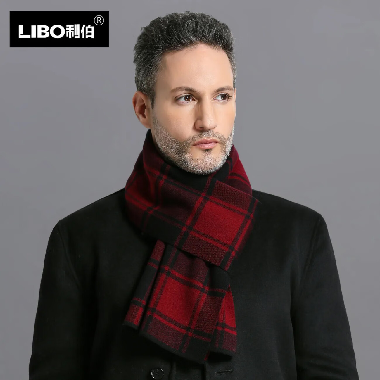 利伯纯羊毛酒红色男女士围巾冬季中老年喜庆祝寿回礼新年礼物送礼盒装 酒红色5008礼盒装