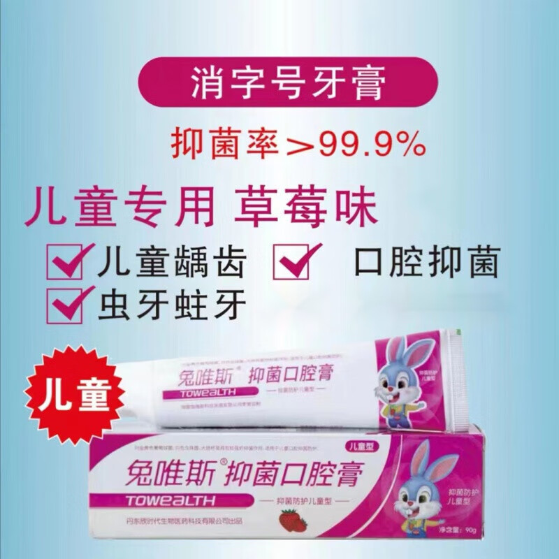 兔唯斯（TOWEALTH）儿童牙膏3-6-9岁以上口腔防蛀牙健齿宝宝安全无氟护齿型牙膏 防护儿童型 90g 1支 90g