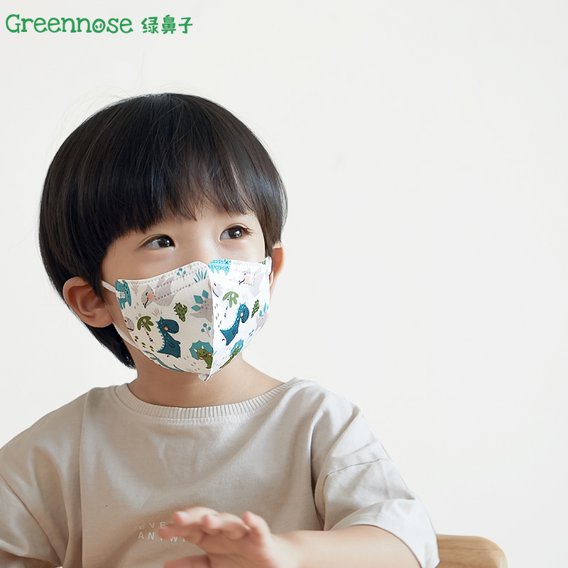 绿鼻子（green nose）儿童一次性口罩男女宝宝防尘透气 小童 小M恐龙款（5片）