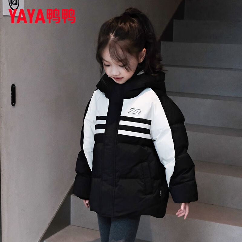 鸭鸭(YAYA)秋冬季新款女款儿童羽绒服女童加厚短款拼接运动户外保暖鸭绒外套 白色 均码 120
