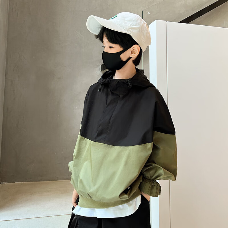 【品牌服饰】男童套头冲锋衣2022新款儿童春秋连帽外套潮中大童装休闲